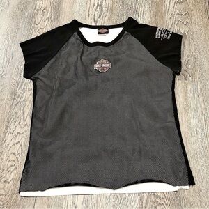 Harley Davidson Women's L Short Sleeve Black Mesh Shirt Top Thunder Mountain, CO